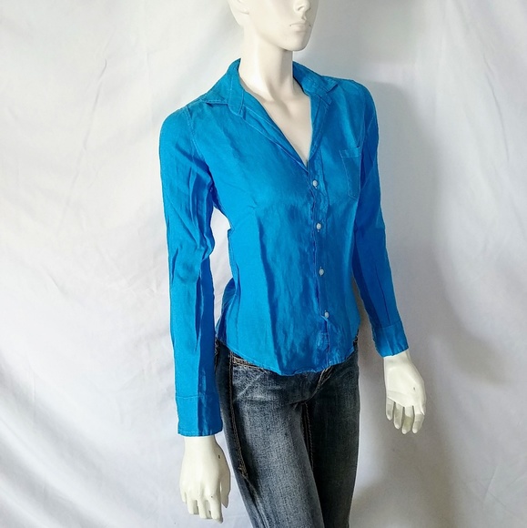 NWOT Frank & Eileen Barry Turquoise Linen Shirt - Picture 7 of 8